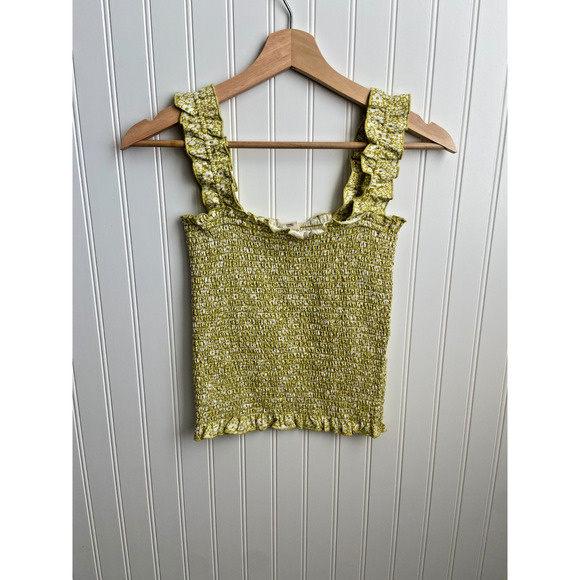 Billabong Tank Top Size S Green White Crop Tank Ruffles Elastic Sun Dreamer - Picture 2 of 6